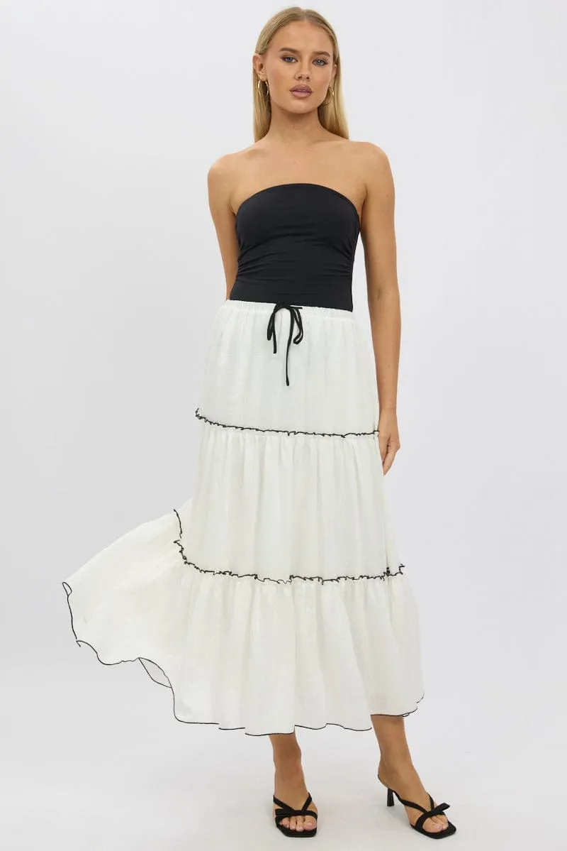 White Tiered Maxi Skirt Easy Outfit lace accents