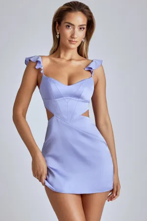 Cut Out Satin Mini Dress in Blue Lavender Vibrant Fashion
