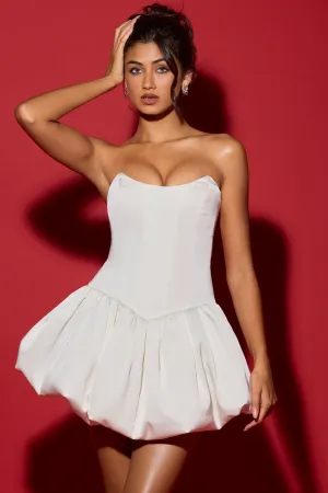 Lace-Up Bubble Hem Corset Micro Mini Dress in White Glow Soft