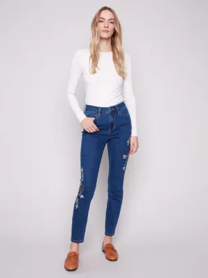Beaded Embroidered Skinny Jeans - Indigo Cozy Feel