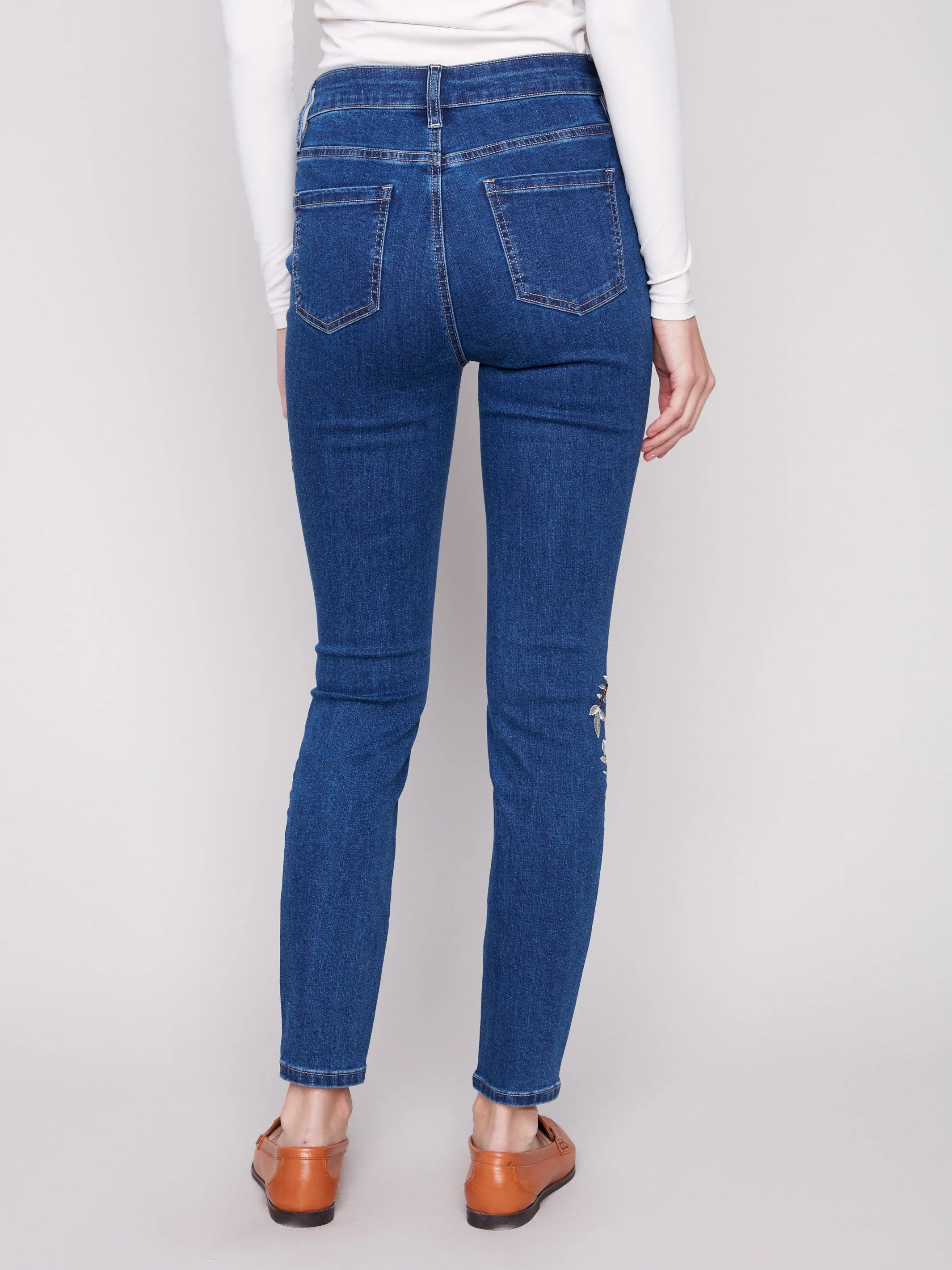 Beaded Embroidered Skinny Jeans - Indigo Loose Modern Minimalist Minimal Fit