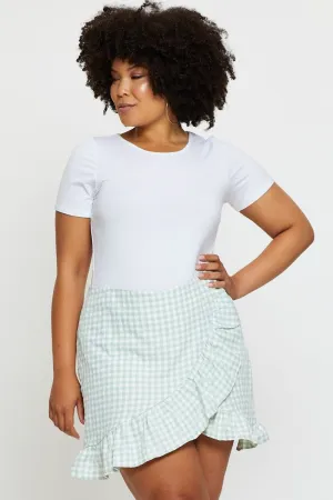 Check Skort Skirt High Rise Frill Hem Sturdy Waistband Laidback Style