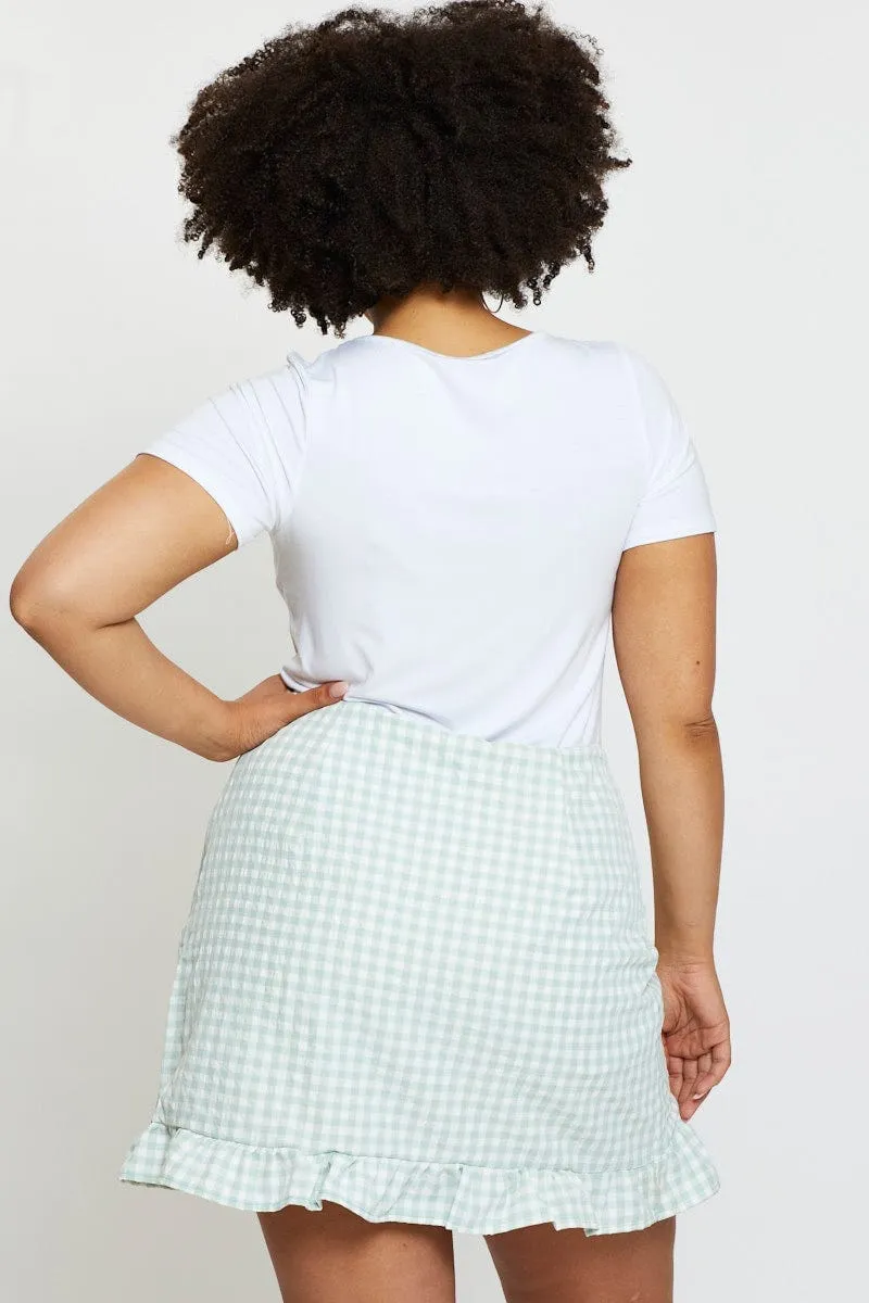 Check Skort Skirt High Rise Frill Hem Street Ready Wrap Front