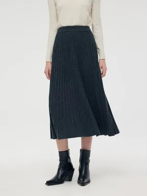 All Day 100% Wool A-Line Pleated Women Midi Skirt