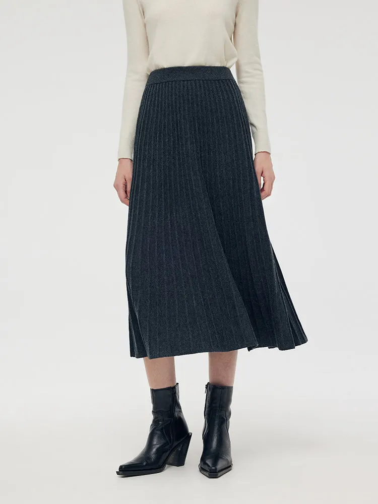 All Day 100% Wool A-Line Pleated Women Midi Skirt