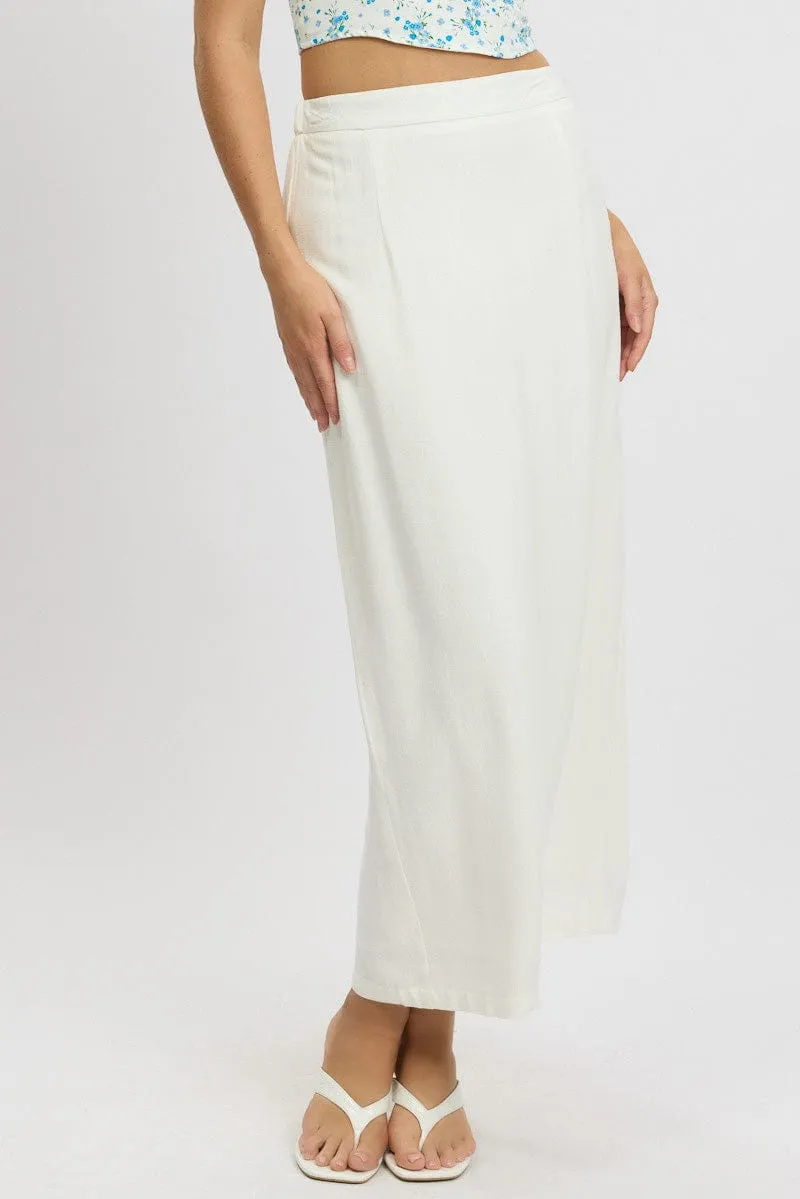 Autumn Stroll Material Innovation White Maxi Skirt High Rise Linen Blend Pencil