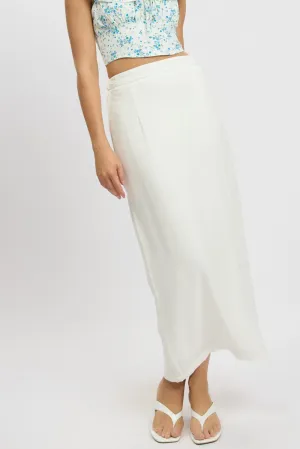 White Maxi Skirt High Rise Linen Blend Pencil Hand Stitched