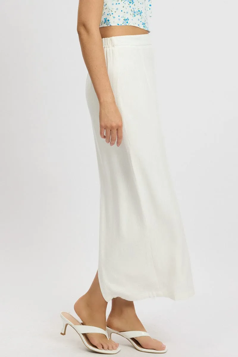 Smooth Texture Hip Skimming White Maxi Skirt High Rise Linen Blend Pencil