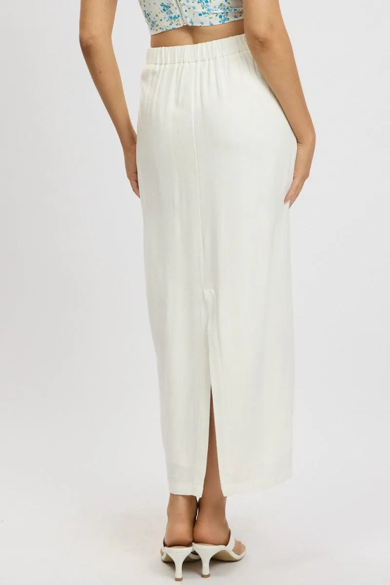 Reinforced Hems Classic Choice White Maxi Skirt High Rise Linen Blend Pencil