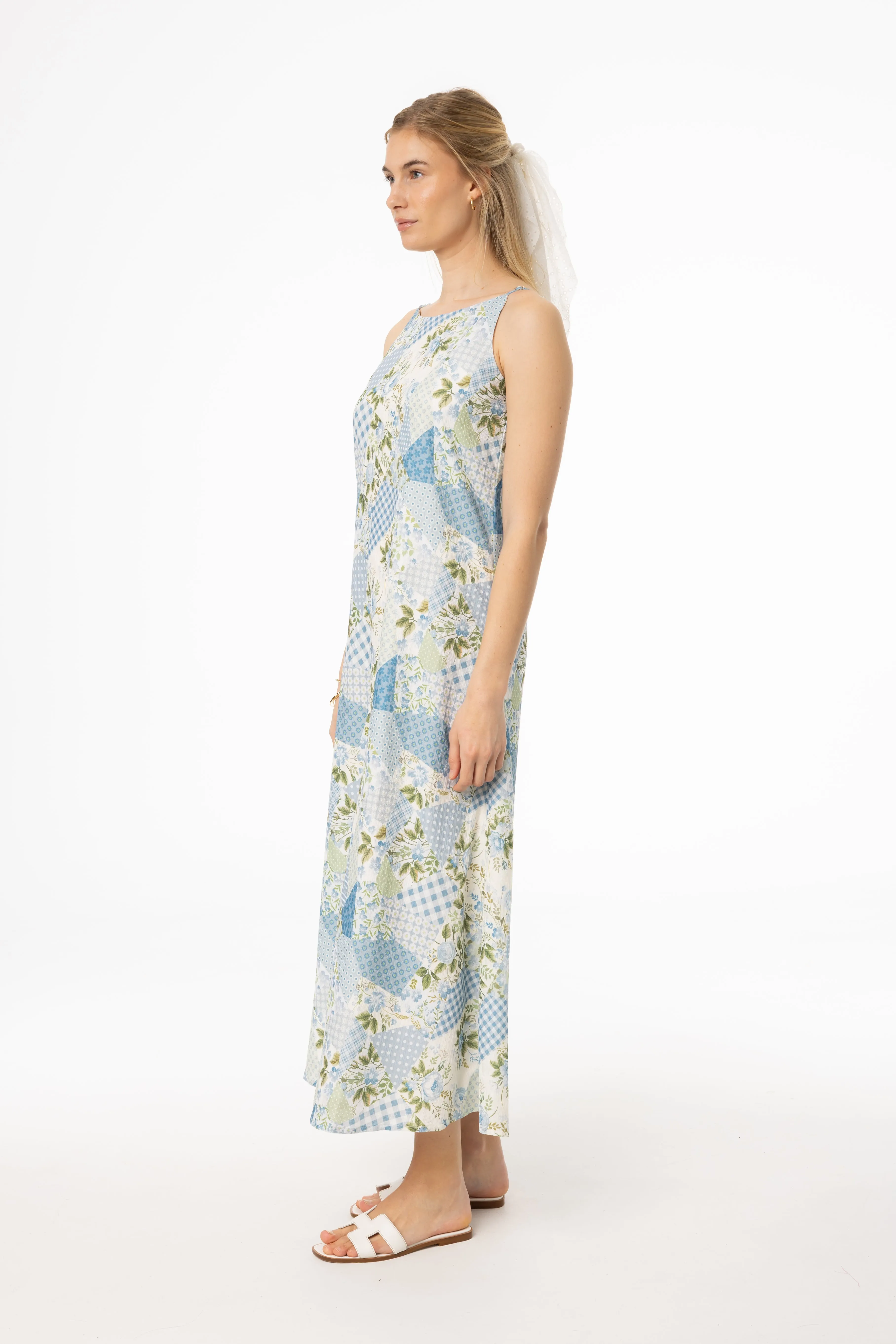 Comfortable Jumpsuit Essential Shirt Blue Patchwork Printed Slip Dress