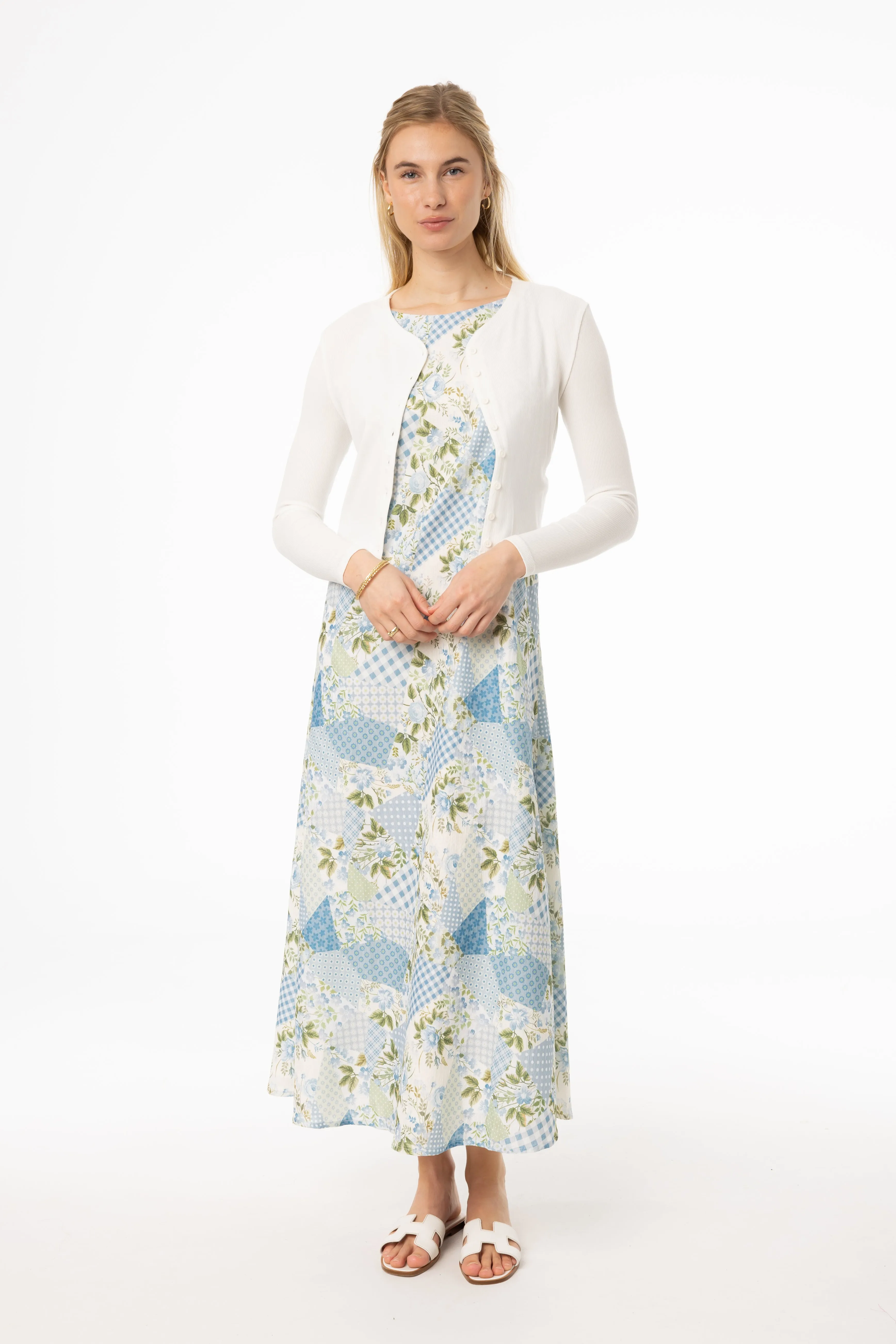 Blue Patchwork Printed Slip Dress Wind Block