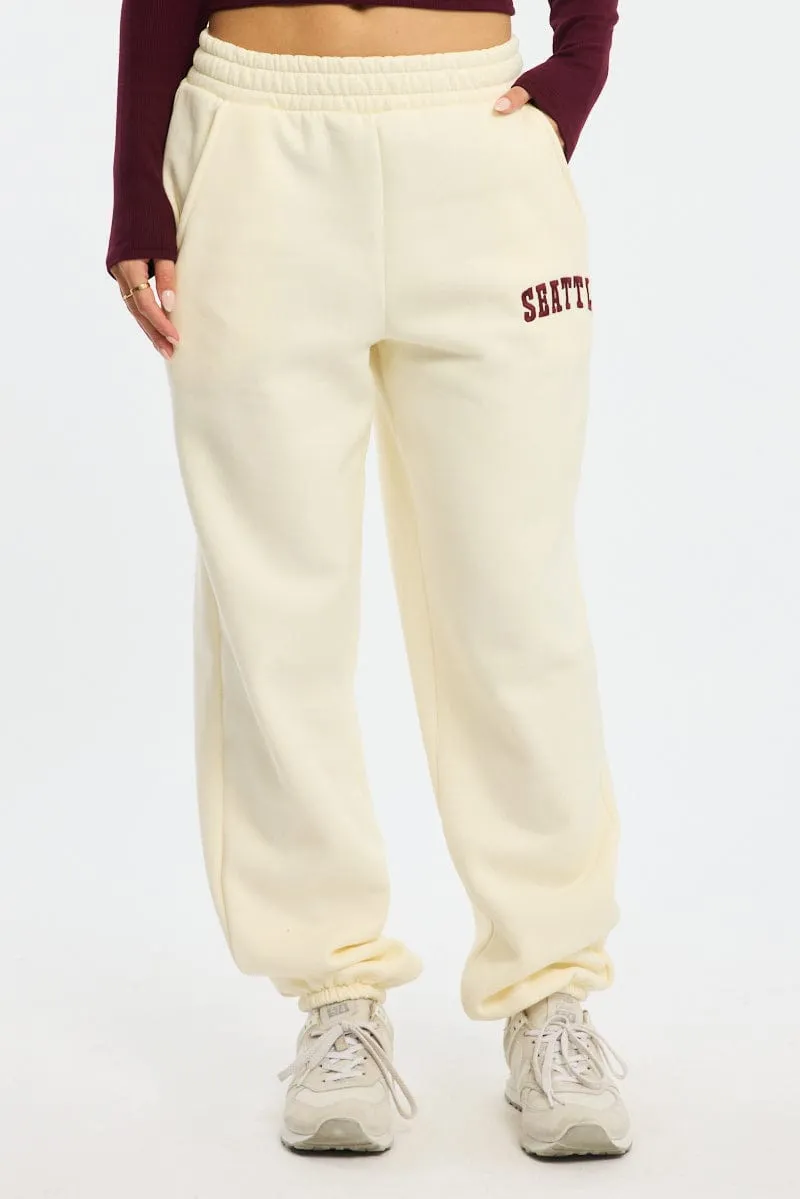 White Track Pants Jogger Durable Weave Effortless Layer
