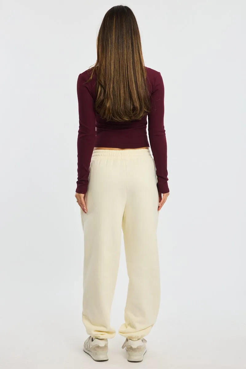 White Track Pants Jogger Flexible Durability