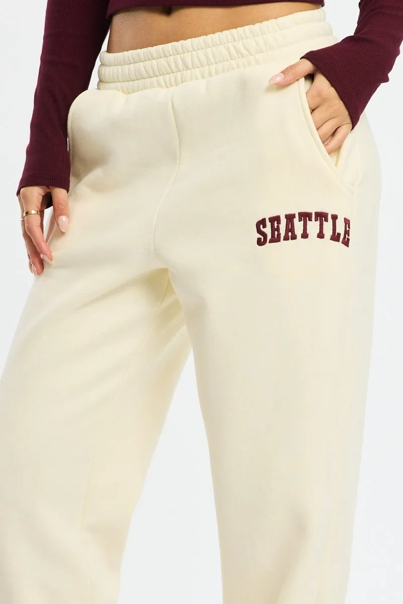 White Track Pants Jogger Abrasion Resistant Surface