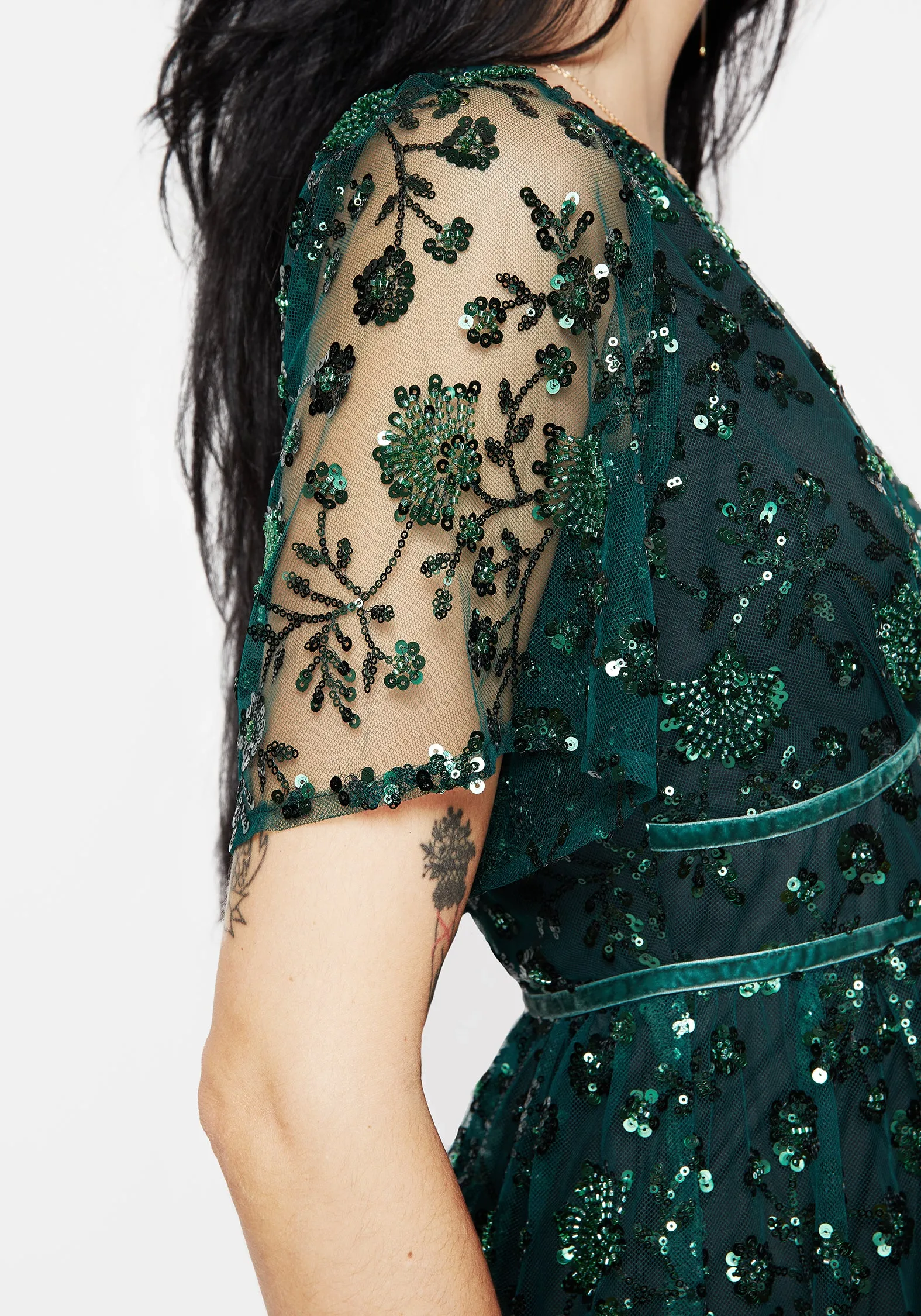 Glimmer Embroidered Sequin Lace Angel Sleeve Midaxi Dress With its timeless design this dress is perfect for both casual and formal wear Bell Sleeve