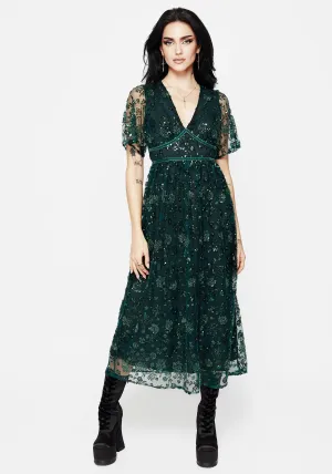 Urban Glow Glimmer Embroidered Sequin Lace Angel Sleeve Midaxi Dress