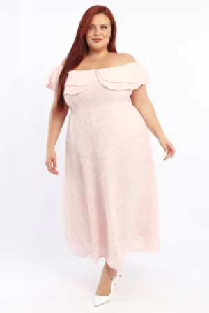 With a classic and versatile design this dress works seamlessly with any accessories you choose Purple Mist Pink Maxi Dress Off Shoulder Ruffle