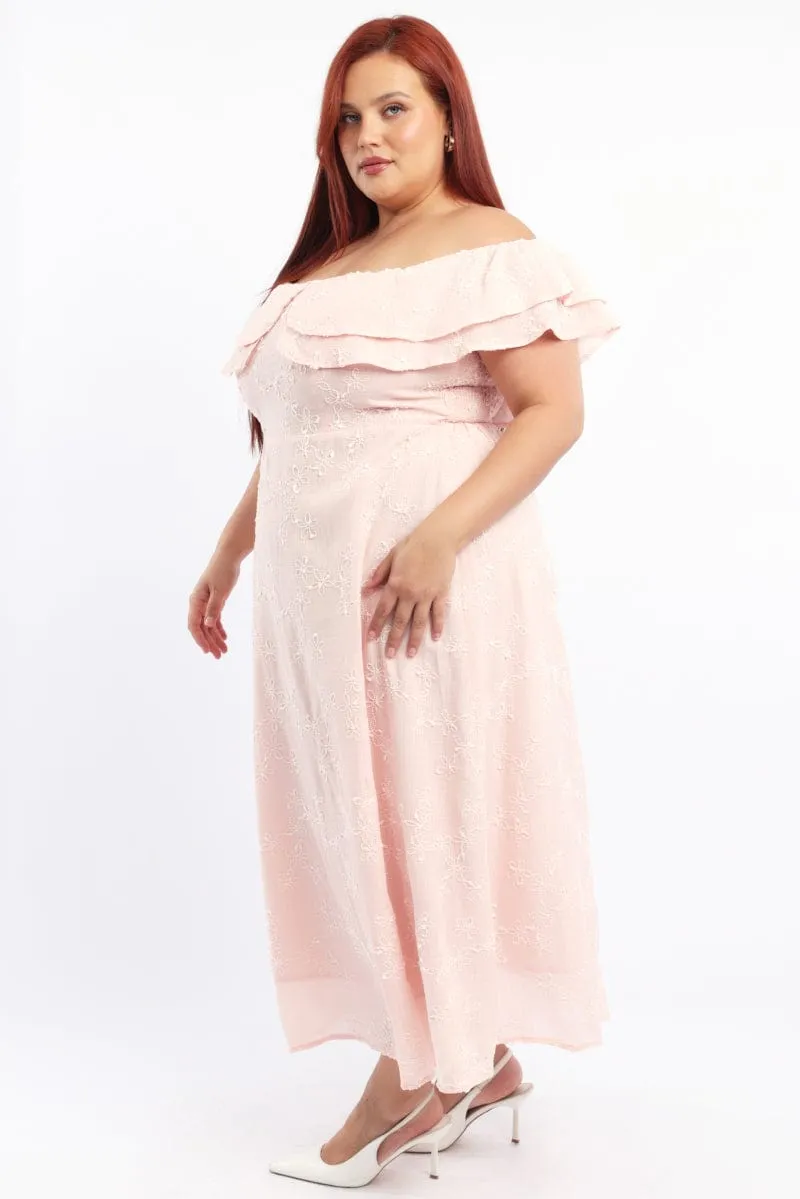 Pink Maxi Dress Off Shoulder Ruffle With its simple and clean design this dress makes a chic statement wherever you go Orchard Walk