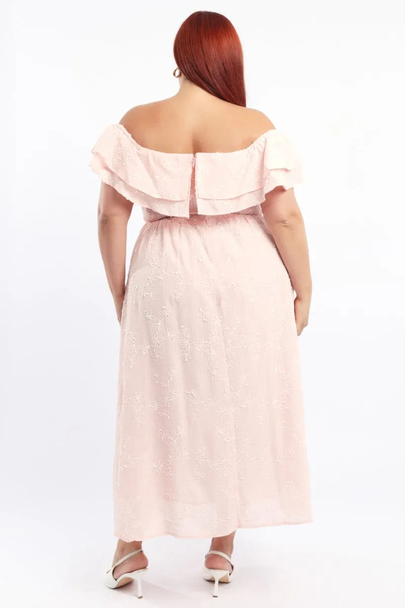 Applique Glow Opal Glow Pink Maxi Dress Off Shoulder Ruffle