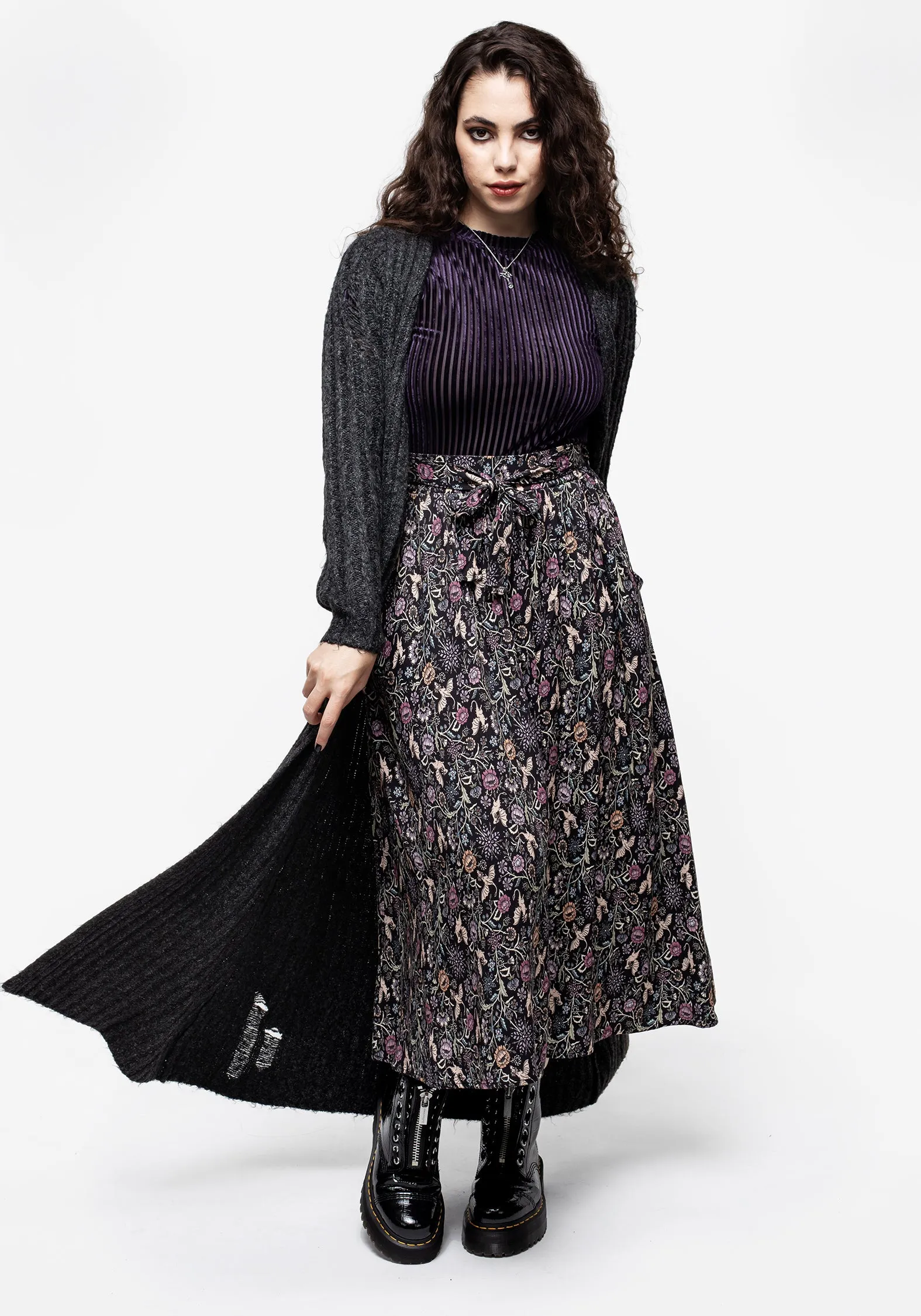 Snapdragon Tie Detail Midi Skirt Roll Up Hem Roll Up Fasten