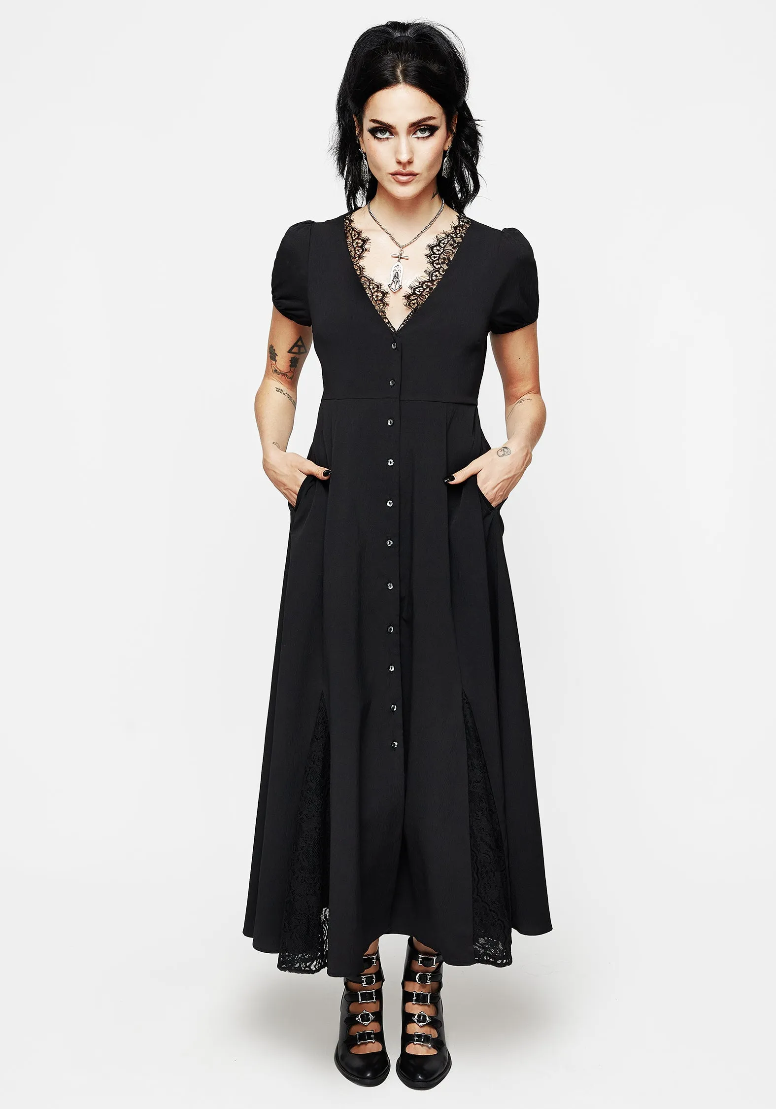 Taissa Floral Lace Button Up Midaxi Dress Fashionable bohemian maxi