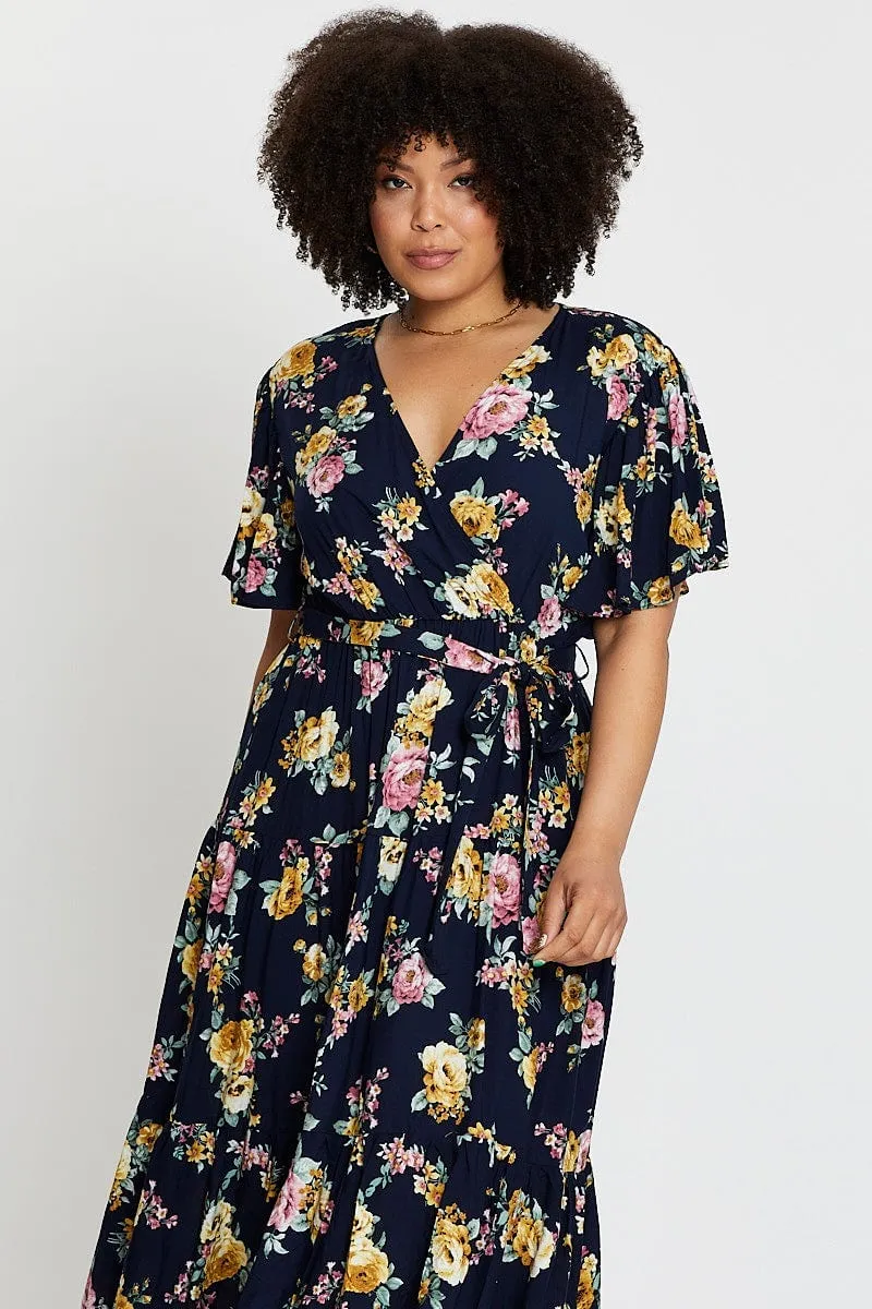 Floral Print Short Sleeve Tieredmaxi Dress With its flowy design this dress drapes beautifully for a sophisticated look Soft draping maxi
