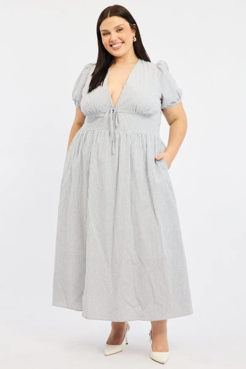 Black Stripe Maxi Dress Short Sleeve Paper Wall