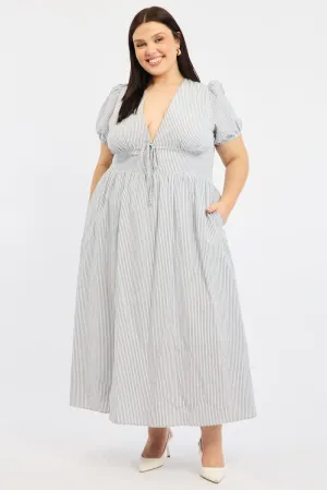 Black Stripe Maxi Dress Short Sleeve Paper Wall