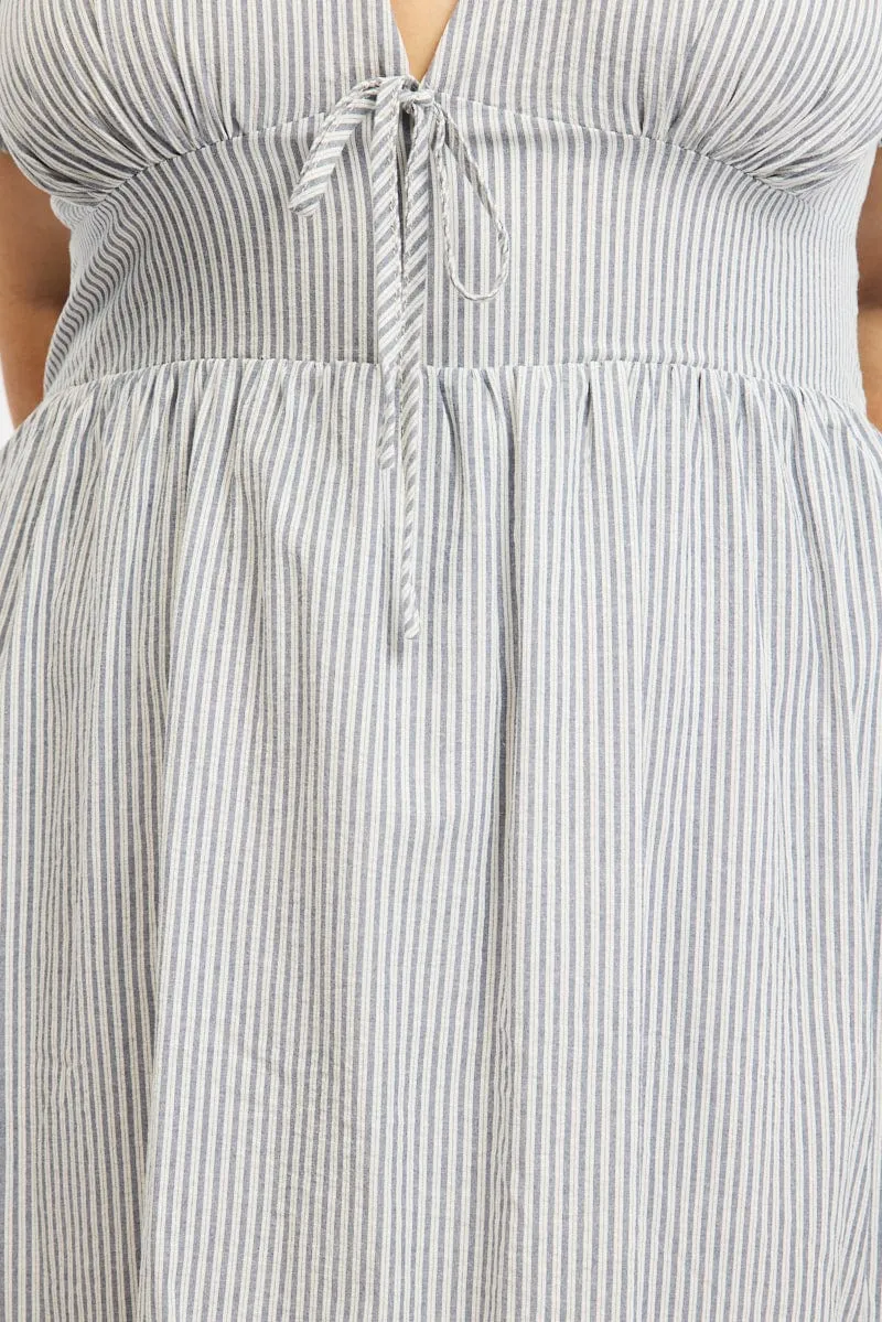 Off Shoulder Open Back Black Stripe Maxi Dress Short Sleeve