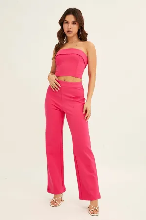 Pink High Waist Pant Straight Leg Urban Fit Day To Night