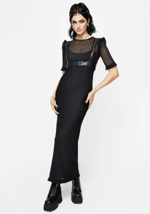 Maple View Cozy evening dress Mourning Ruffle Detail Mesh Short Sleeve Maxi Dress
