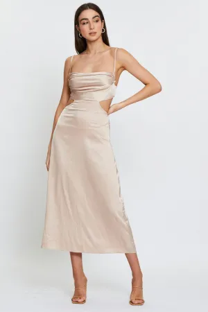 Beige Midi Dress Satin Trendy versatile dress Sophisticated Wardrobe