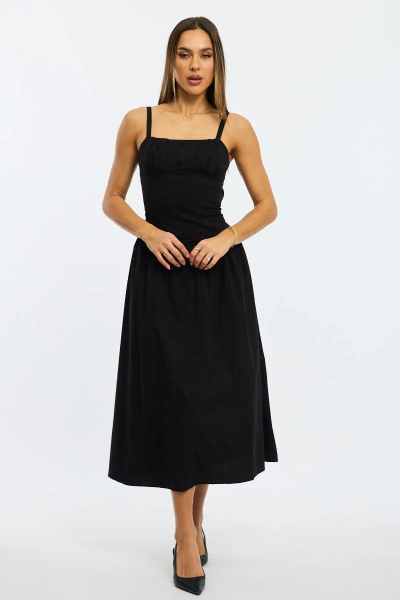 Black Midi Dress Sleeveless Poplin Chic For Work Silver Light