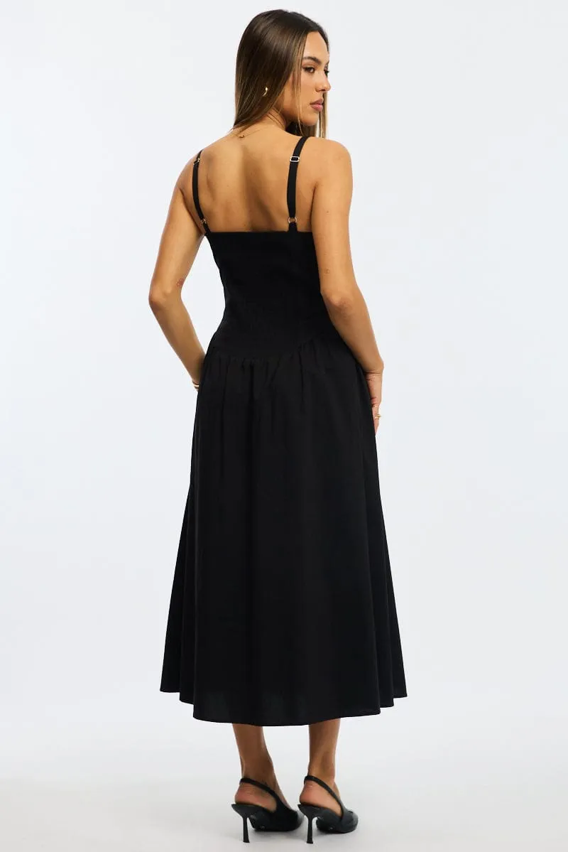 Art Gallery Practical travel midi Black Midi Dress Sleeveless Poplin