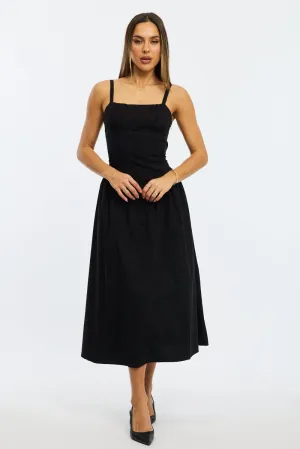 Black Midi Dress Sleeveless Poplin Chic For Work Silver Light