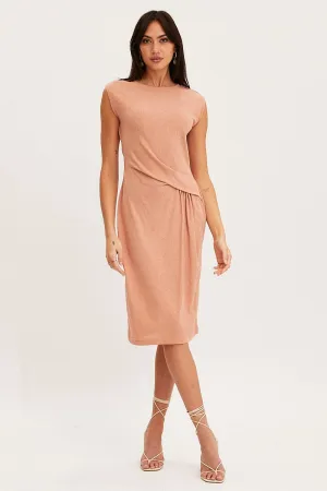 Orange Midi Dress Short Sleeve Round Neck Travel Ready