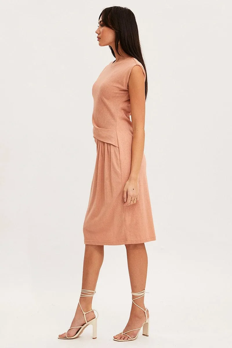 Orange Midi Dress Short Sleeve Round Neck Gem Shine