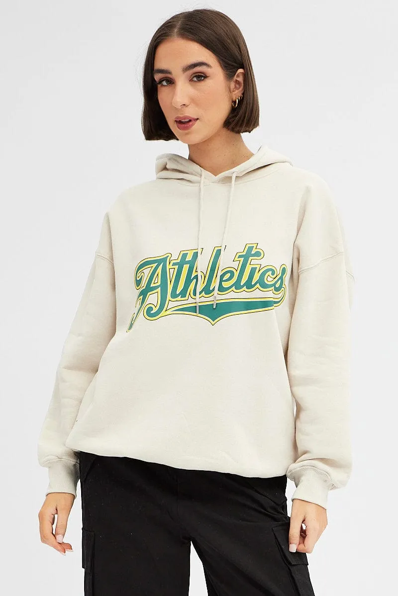 Beige Graphic Sweater Long Sleeves Fashion Wearable