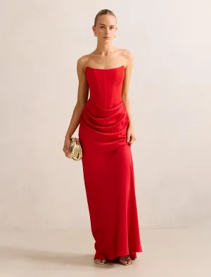 Sage Green Botanic Scene Isra Drape Strapless Maxi Dress