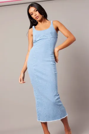 Denim Midi Dress Sleeveless Denim slow life