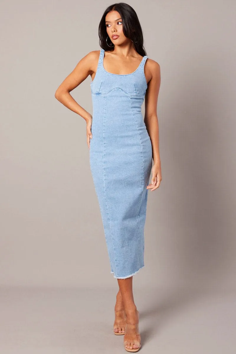 Stylish dress for garden party Denim Midi Dress Sleeveless Denim