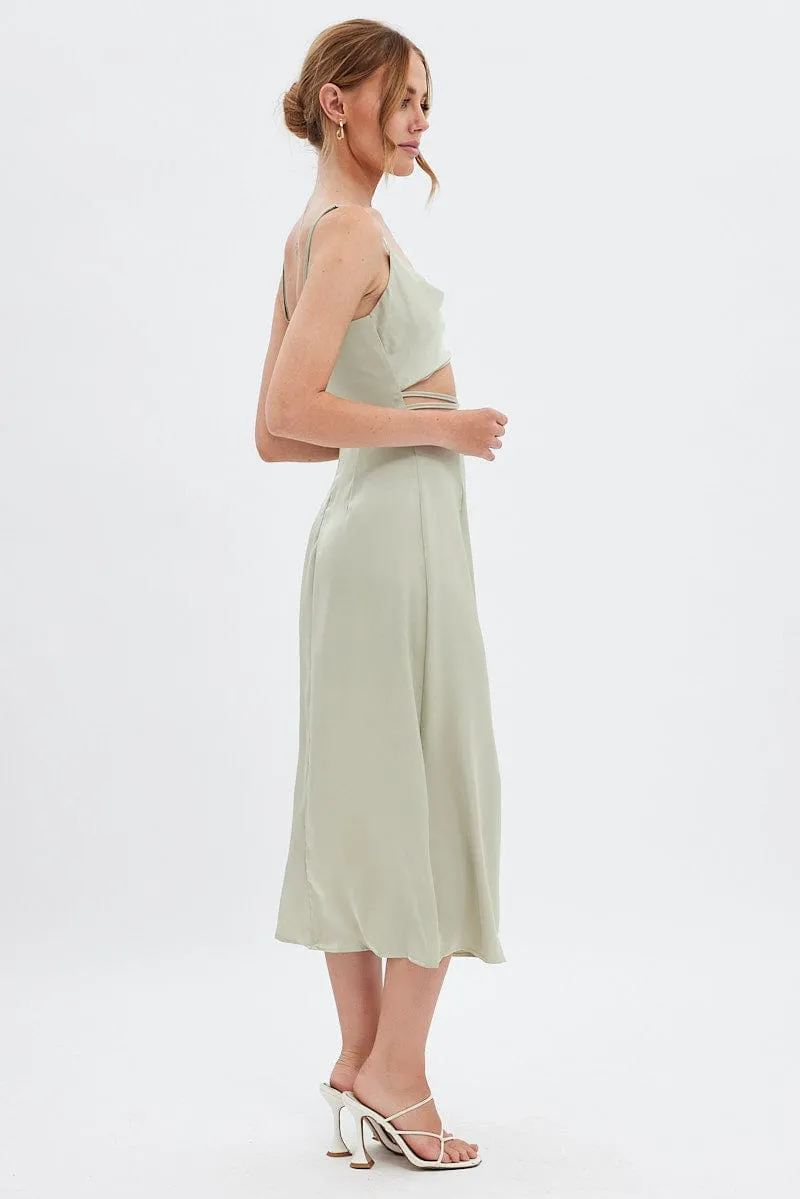 Green Midi Dress Cowl Neck Satin Stylish semi-formal dress