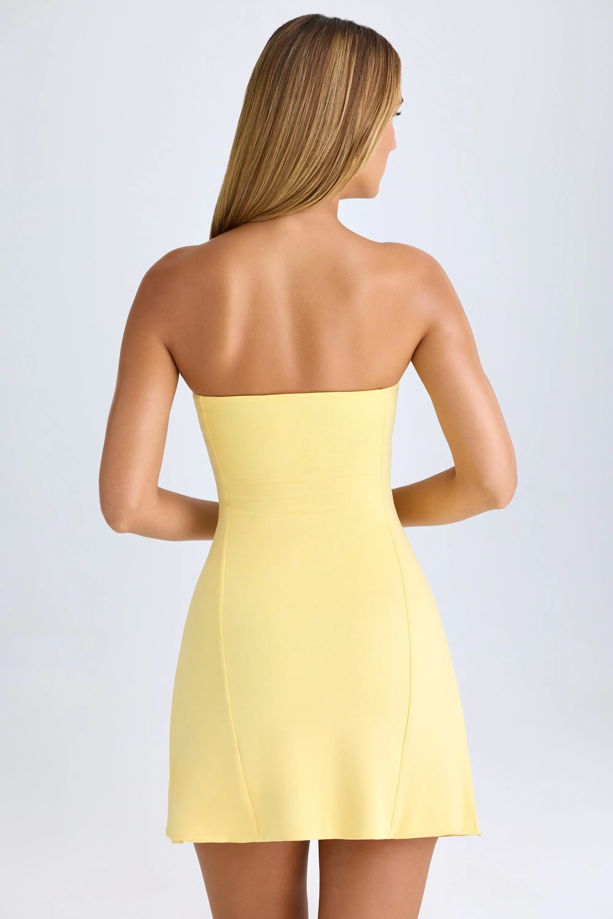 Stylish Wear Overlapping Panel Design Bandeau Neckline Mini Dress in Lemon Sherbet