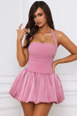 Halterneck Lace-Up Bubble Hem Corset Micro Mini Dress in Mauve Shoot Ready Scene Fresh