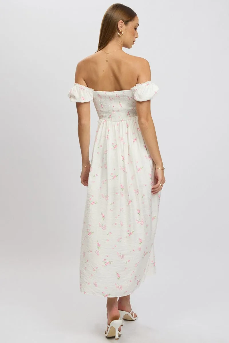 Maternity Look Comfy All Day Pink Ditsy Midi Dress Short Sleeve Side Split