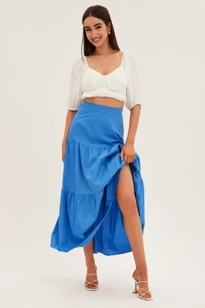 Blue Maxi Skirt High Rise Tiered Style Moment Classic Comfort