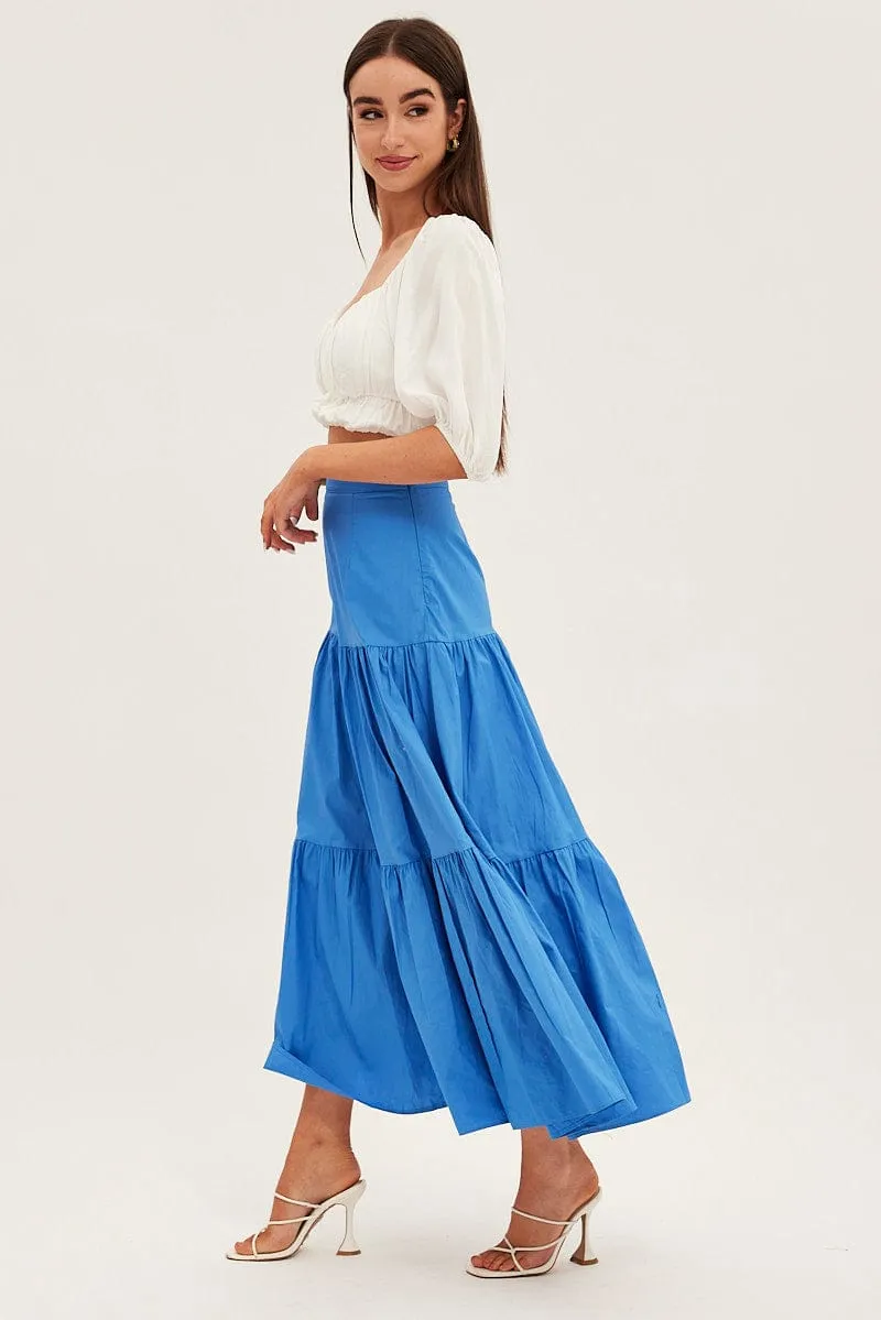 Polished Touch Signature Line Blue Maxi Skirt High Rise Tiered
