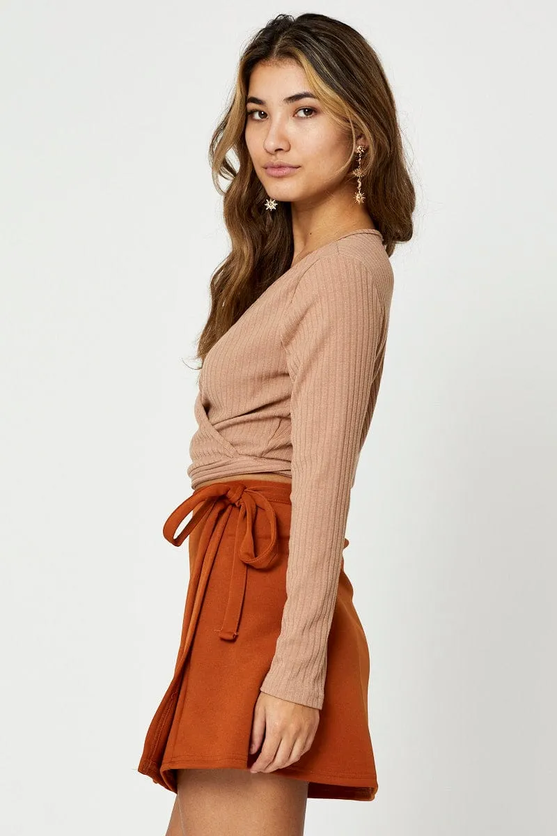Outfit Mood Brown Satin Wrap Mini Skirt