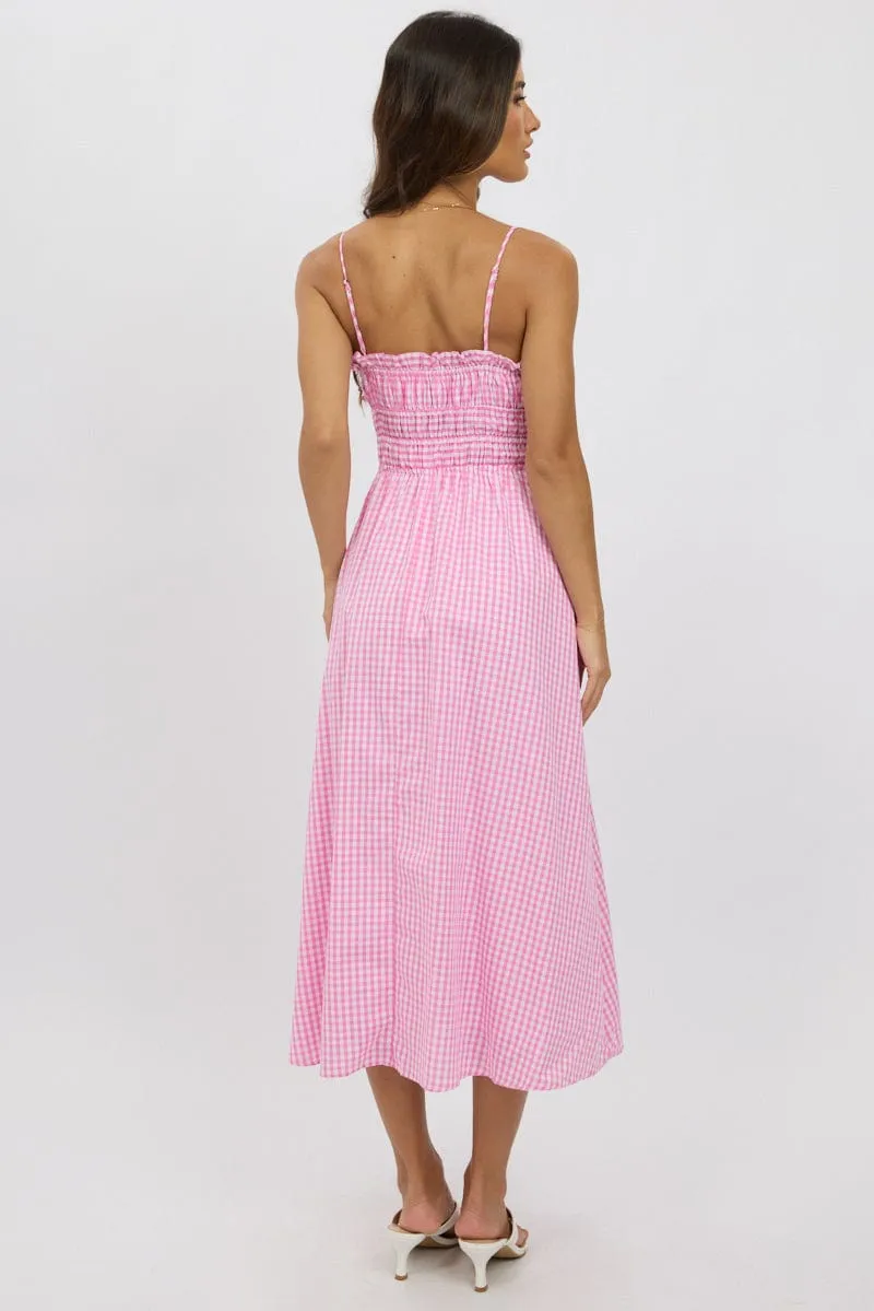 Pink Check Midi Dress Ribbon Detail Strappy Storm Sky Gallery Tour