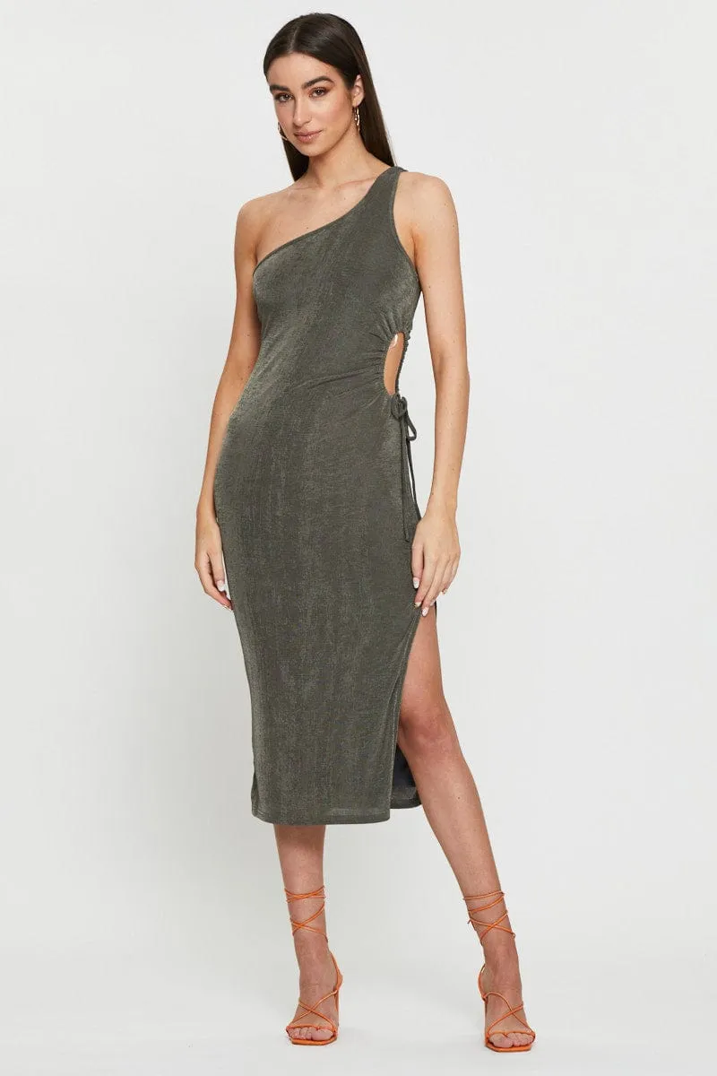 Heat Wave Velvet Smooth Green Midi Dress Bodycon